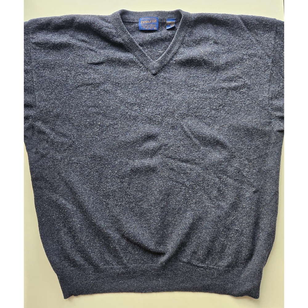 Small‎ hole - vintage blue 90s/Y2K mens XXL Pendleton V-neck lambswool sweater